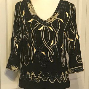 Lauren Michelle Black Top With Gold Accents